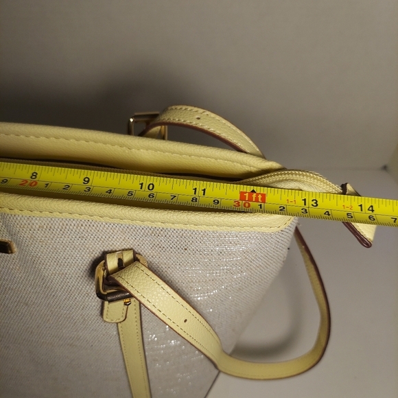 Ann Klein Beige & Yellow Tote Bag Purse Shoulder Bag Metallic Canvas w Wallet - Picture 10 of 14